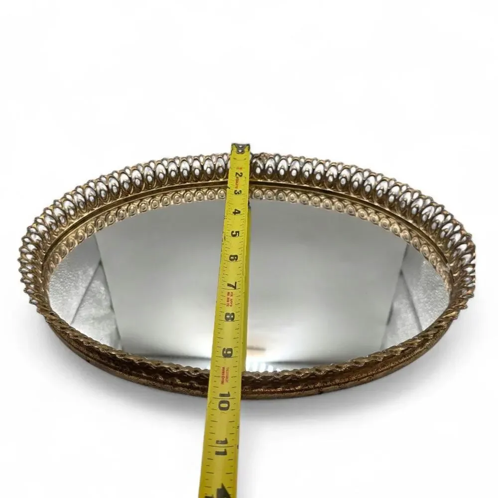 Vanity Mirror Tray with Gold Filigree Vntage